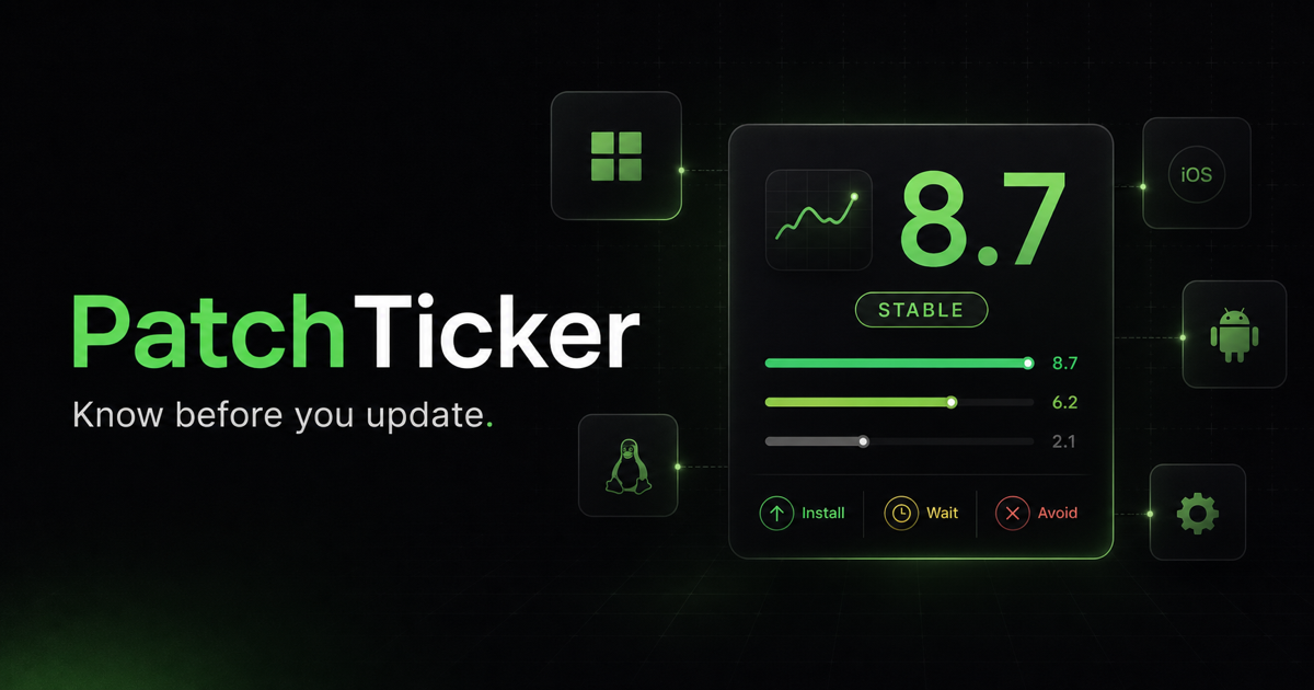 PatchTicker software update rating dashboard preview